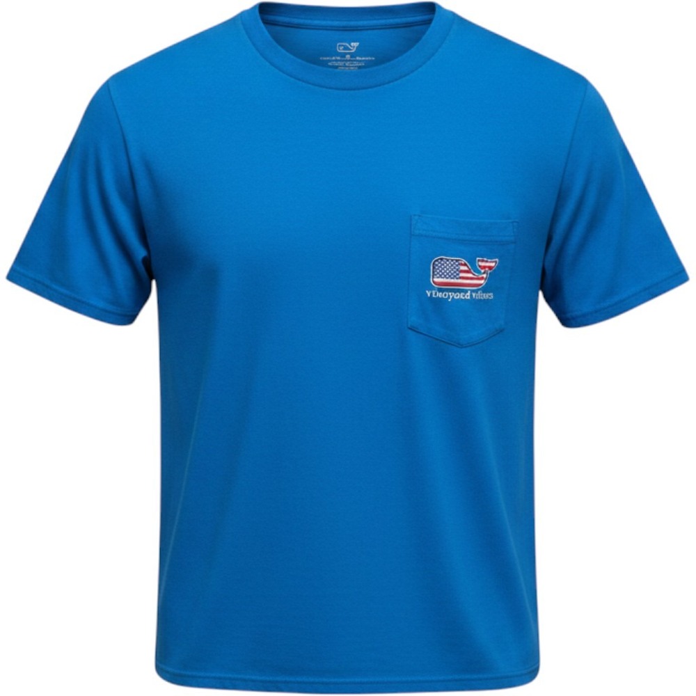 Vineyard Vines T-shirt Mens Size S Blue Short Sleeve Newport Beach USA Flag B5